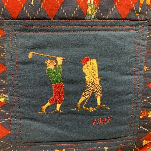 Quilted 1997 Embroidered Handmade Throw Golf - Picture 1 of 6